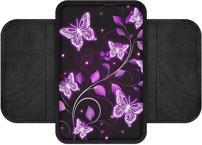 Dreaweet Purple Butterfly Car Armrest Cover for Women Center Console Cover with Storage Pockets Comfortable Car Arm Rest Cover Pad Non Slip Console Covers for Car SUV Trucks