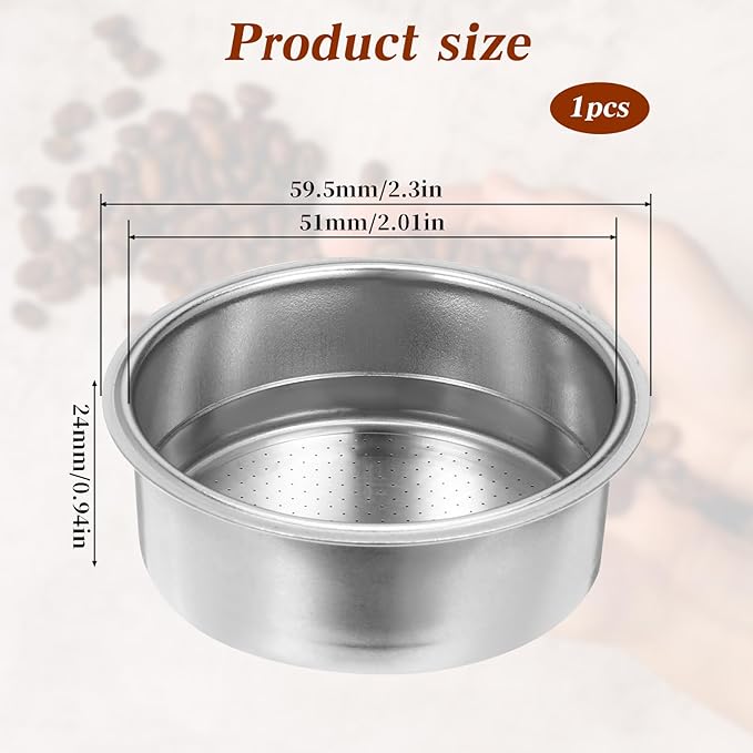 Stainless Steel Coffee Filter, 51mm Pressurized Espresso Filter Basket for Portafilter Machines Espresso Machine Parts Compatible with Coffee Machines with A 51mm Portafilter(2 Cups Capacity)