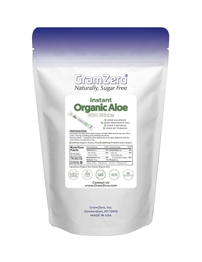GramZero 2GO Sticks - Organic Aloe: Unflavored, Great for Nutrition Club Loaded Tea