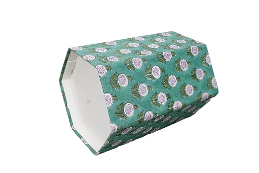 Generic 3.3 Gallon Cotton Hand Block Printed Paper Waste Basket |Small Decorative Trash Can for Housewarming Gifts in Living Room, Bedroom, Bathroom | Eco-Friendly, Plastic-Free (1, GREEN)