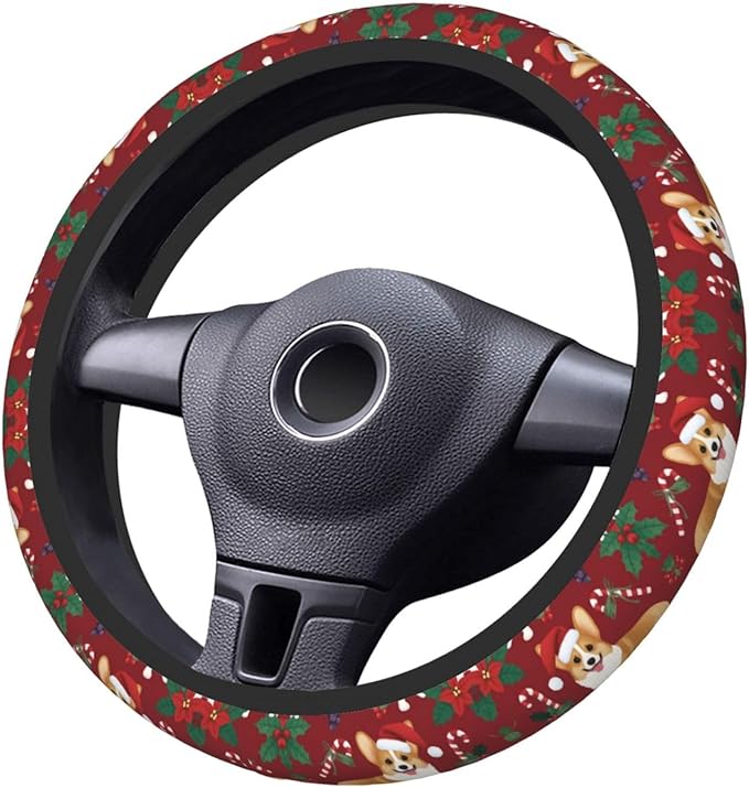 Neoprene Steering Wheel Cover Christmas Corgi Car Steering Wheel Cover Universal Fit for Most Cars