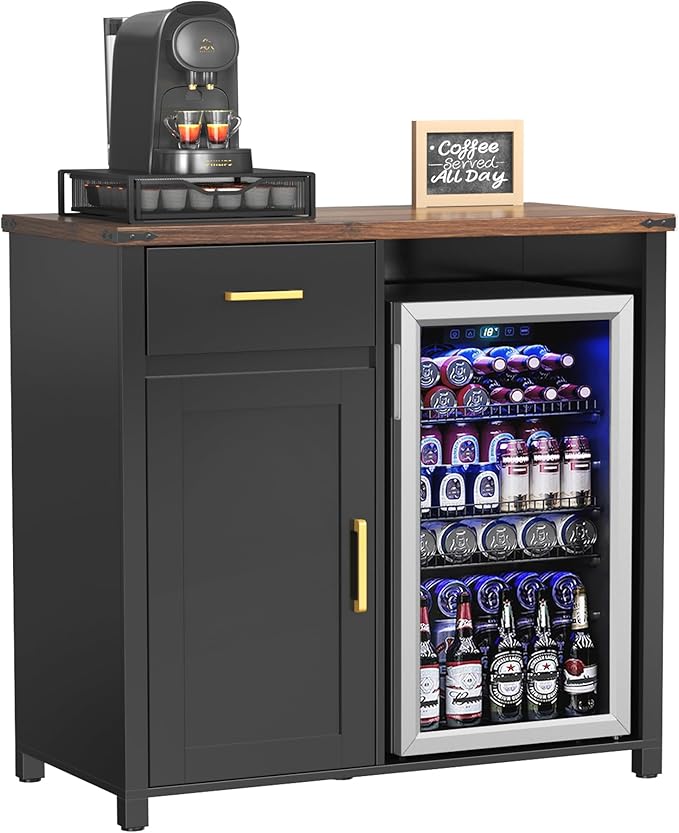 GDLF Coffee Bar with Mini Fridge Space, Mini Fridge Cabinet Stand，Liquor Wine Cabinet for Dorm, Kitchen or Office, 39.4" W X 20.9" D Tabletop