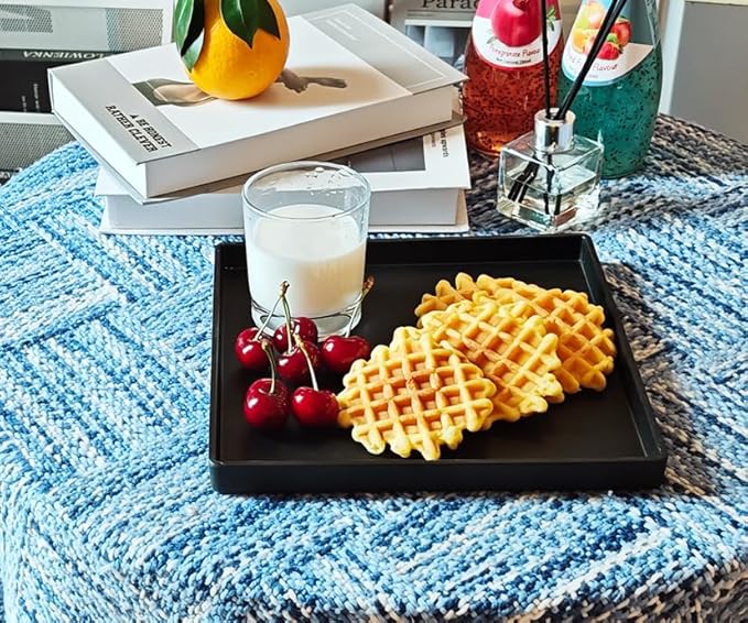 Small Square Tray (9 inch) 3 Pack, Durable Black Tray for Desserts & Organization, Lightweight for Coffee, Drinks, Party, Seasoning, Perfume and Display.
