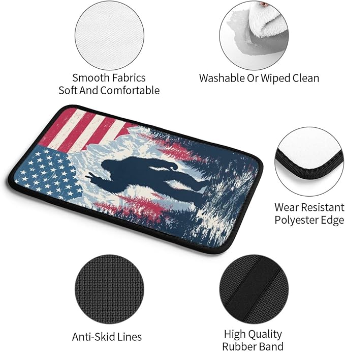American Flag Bigfoot Sasquatch Center Console Cover Pad, Car Armrest Seat Box Cover Cushion Universal for Most Vehicle SUV Truck, Car Interior Accessories Decor, Protect from Pet Claws & Dirt
