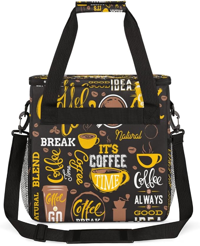 Yellow Coffee Break Cafe Maker Carring Bag Travel Carrying Storage Tote Compatible with Keurig K-Mini or Plus Portable Single Serve Brewer Case Pockets for K-cup Pods