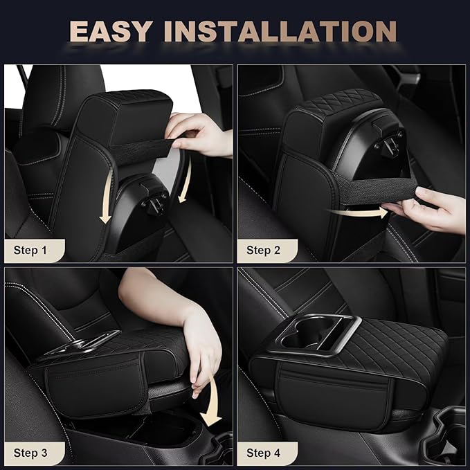 Center Console Cover Fit for Camry Faux Leather Car Armrest Cushion with Storage Bags, Cup Holder ＆ Phone Storage Multifunctional Middle Console Cover(Black)