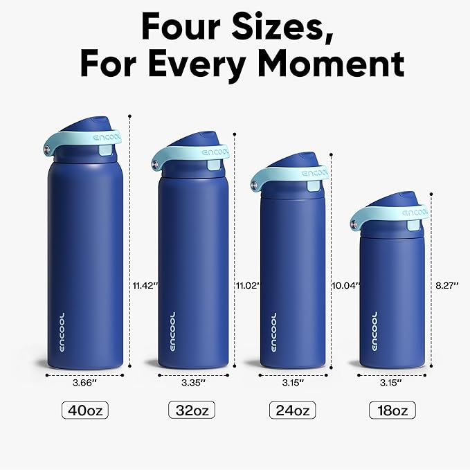 ENCOOL Leakproof Insulated Water Bottle with Straw Dual-Sip Water Bottle Bag-Safe Design for Work, Commute & Gym – Keeps Drinks Cold All Day, 24 oz, Blueberry