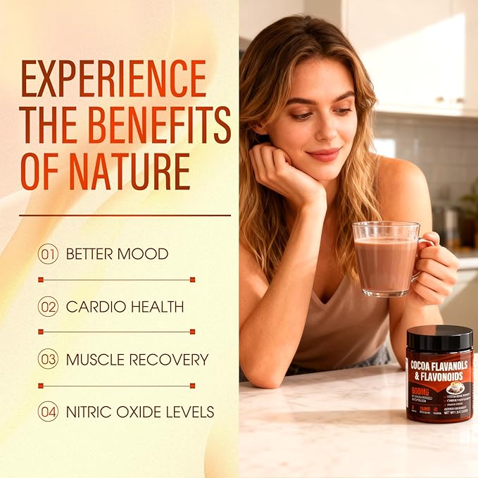 High Flavanol Cocoa Powder – 1200mg Flavanols with 600mg Epicatechin, 10X More Flavanols Than Cocoa – Premium Antioxidant Support for Heart Health, Nitric Oxide & Daily Energy – Zero Sugar