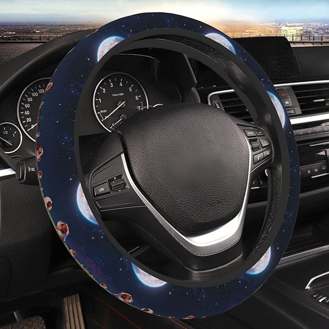 English Bulldog Digital Art Neoprene Steering Wheel Covers Women Men Car Accessories, Universal 15 Inch Fit Auto, Suvs, Truck