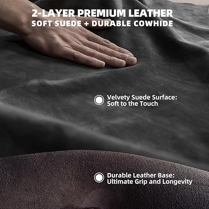 Suede Leather Steering Wheel Cover Wrap Kit - DIY Stitch-On for 16-17" Wheels, Superior Sweat Absorption & Non-Slip Grip, Comfortable & Durable Year-Round Upgrade