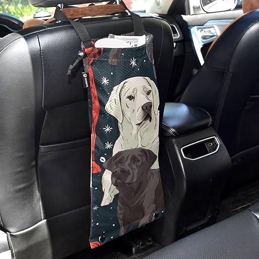 ALAZA Hanging Car Trash Bags Garbage Bag Trash Can for Back Seat Small Dog Colorful Washable Storage Bag Retractable 2 Pack