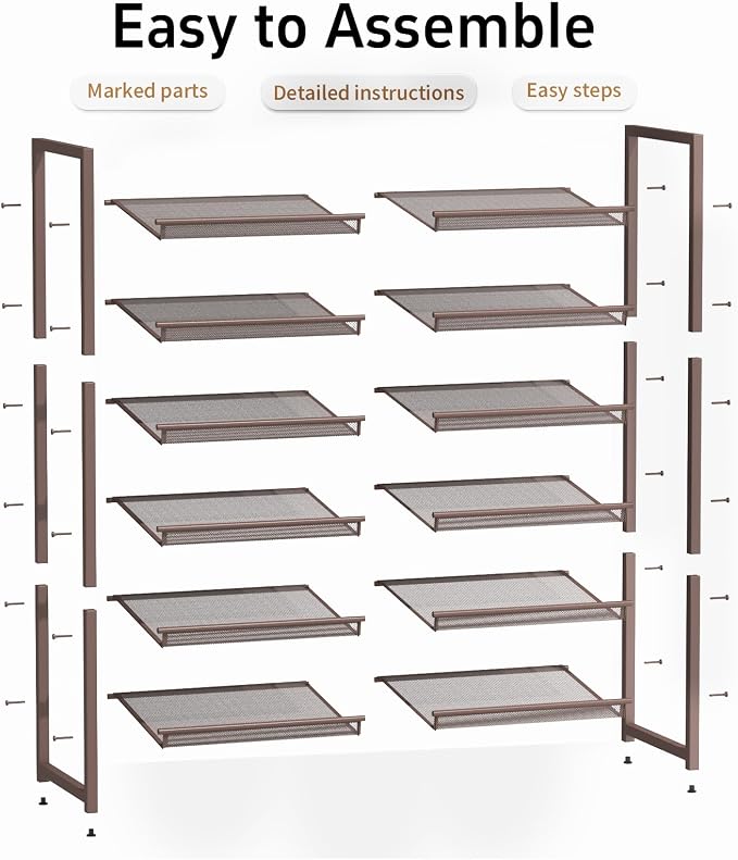 6-Tier Metal Large Shoe Rack,Tall Shoe Rack for Closet,entryway,Garage, with Adjustable Flat or Angled Shelves, Hold 20-26 Pairs Shoes