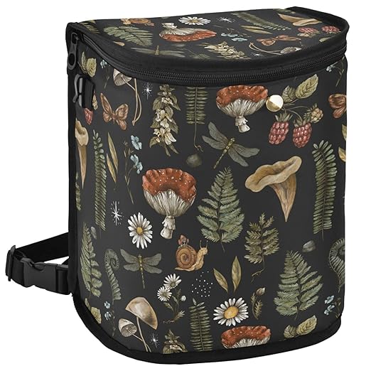 Mushrooms Car Trash Can Vintage Flower Butterfly Dragonfly Car Garbage Bag with Lid Hanging Waterproof Leak Proof Vehicle Storage Bin