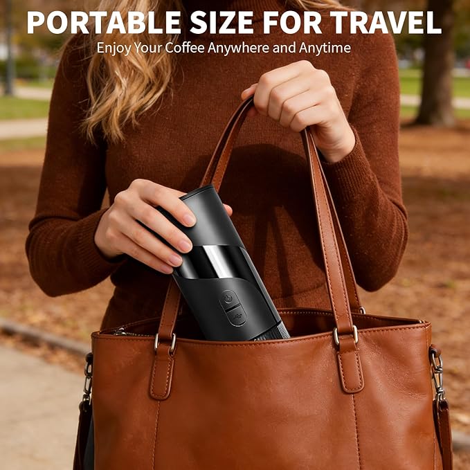 Portable Electric Espresso Machine Set - Travel Coffee Maker Pack for Camping, with Ground Coffee & NS Capsule, Electric Milk Frother, Grinder, Gift for Coffee Lover, for Car, RV, Hiking, Office