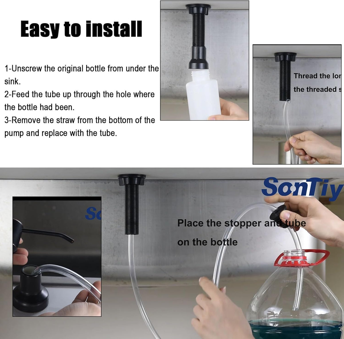 Sink Soap Dispenser Extension Tube Kit with Upgraded Check Valve, 47" Under Counter Soap Dispenser Tube for Kitchen Sink, Fit Most Soap Containers, Strong Suction, No More Tiny Bottle Daily Refills