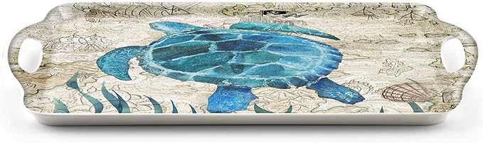 Serving Tray Decorative Tray with Handles Multi-Purpose Rectangular Serving Trays for Restaurant, Parties, Coffee Table, Kitchen - Retro Turtle