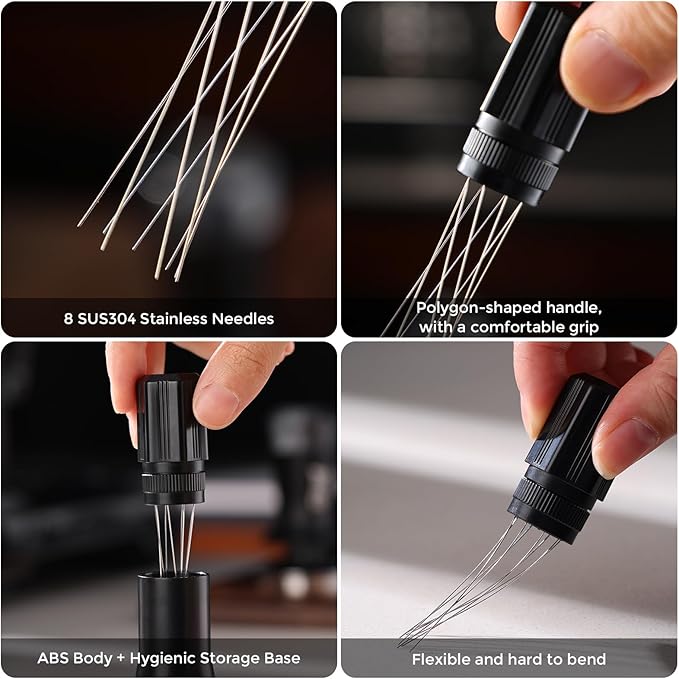 Bincoo Espresso Stirrer-Coffee Distribution Tool with 8 SUS304 Needles,Adjustable Needle WDT Tool with ABS Body,Espresso Distribution Tool (Pink)