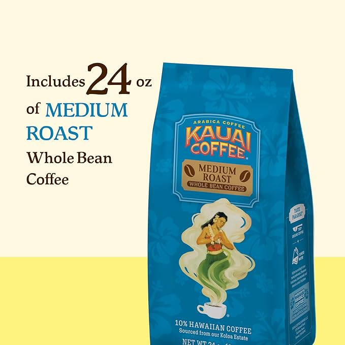 Kauai Coffee Koloa Estate Medium Roast - Whole Bean Coffee, 24 oz. Package