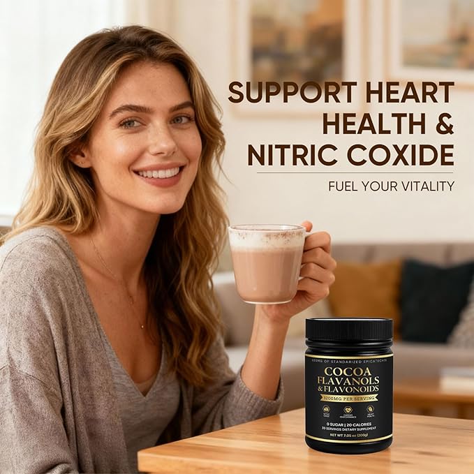 High Flavanol Cocoa Powder | 1200mg per Serving with Cocoa Flavanols, Flavonoids & 600mg Epicatechin | Improve Circulation, Energy, Supports Heart Health & Brain Function | 150g