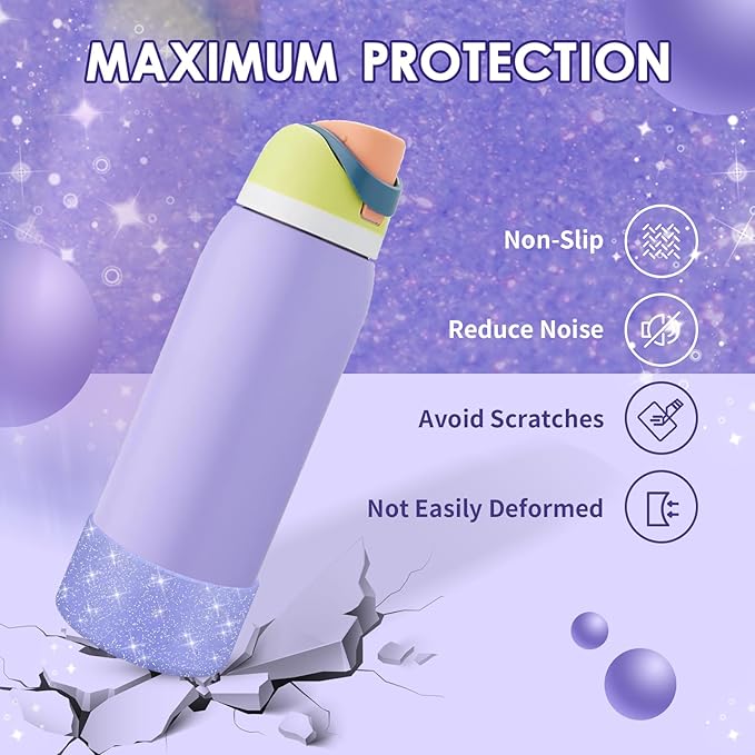 Protective Glitter Silicone Boot Compatible with Owala 24oz 32oz 40oz, Bling Cup Sleeve Bottom Bumper Cover Compatible with Owala FreeSip, Twist, or Flip Stainless Steel Water Bottles