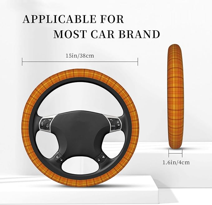 Thickened Elastic Steering Wheel Cover, Autumn Plaid Series Design Ultra, Soft, Breathable, Fit for Cars, SUVs, Trucks, Stylish Comfortable Grip