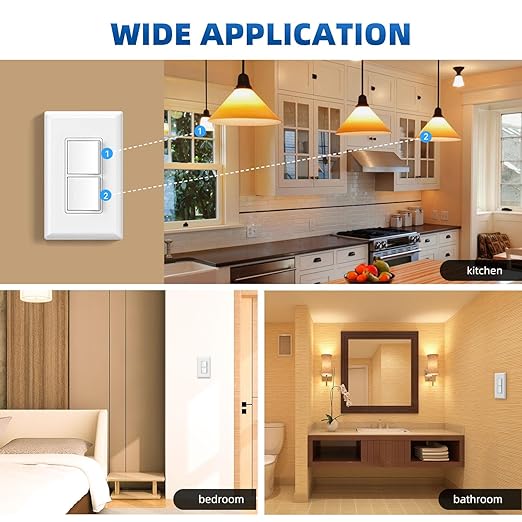 ELEGRP Single Pole Decorator Double Rocker Switch, 15A 120V, in-Wall On/Off, Self-Grounding, Screwless Wall Plate, UL Listed (1 Pack, Glossy White)