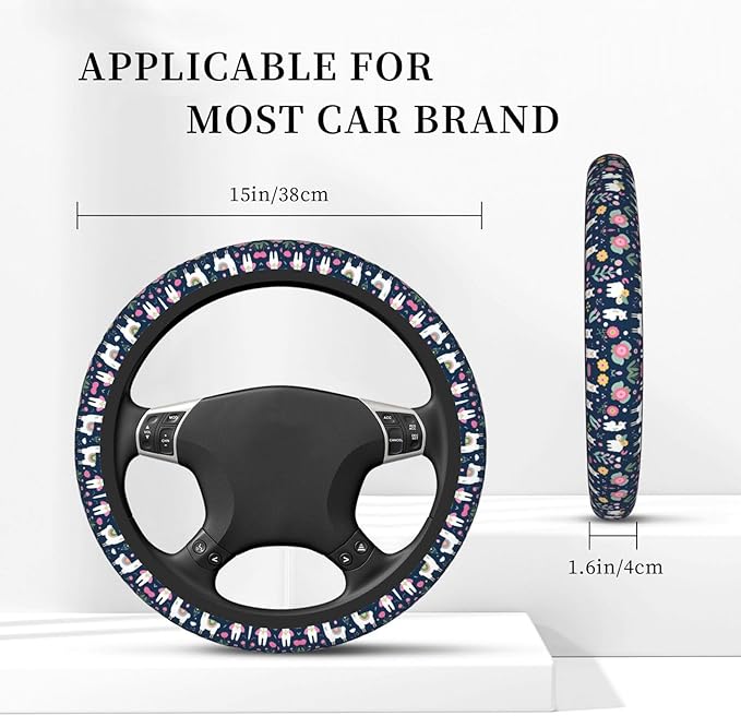 Alpaca-Llama Flower Universal Fit Steering Wheel Cover for Car, Truck, and SUV, Durable Steering Wheel Protection