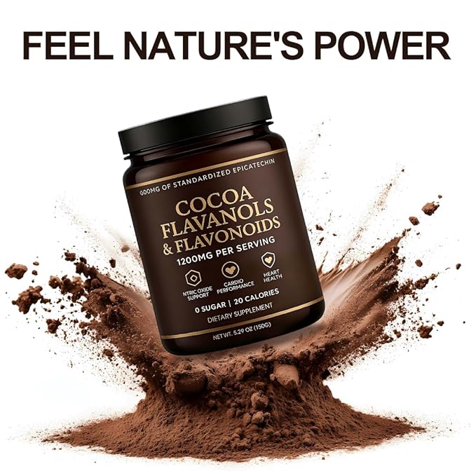 High-Flavanol Cocoa Powder Supplement –Rich in Natural Cocoa Flavonoids & Epicatechin Blend, Vegan, Non-GMO, No Sugar Added, Supports Daily Vitality & Heart Health, 5.29 oz (2)
