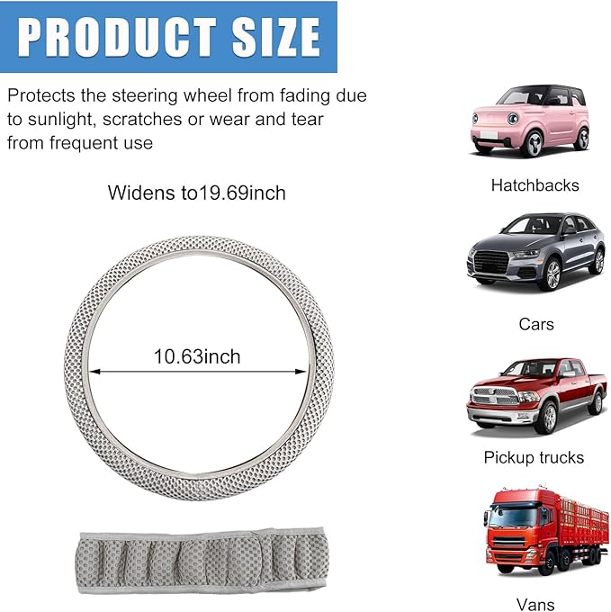 Car Steering Wheel Cover, 15 Inches Automotive Steering Wheel Protector, Elastic Stretch Steering Wheel Cover for Most Vehicles, Universal Interior Decor Car Accessories (Gray)