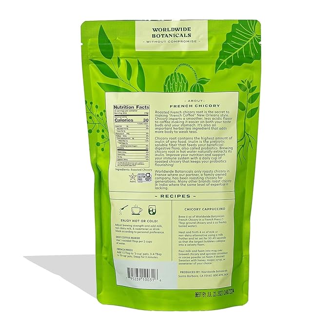 Worldwide Botanicals French Chicory Root, 1 Pound - Brew Like Coffee, Blend Roasted Chicory Root With Coffee, Prebiotic, Acid Free, Caffeine Free, Kosher, Pack of 2