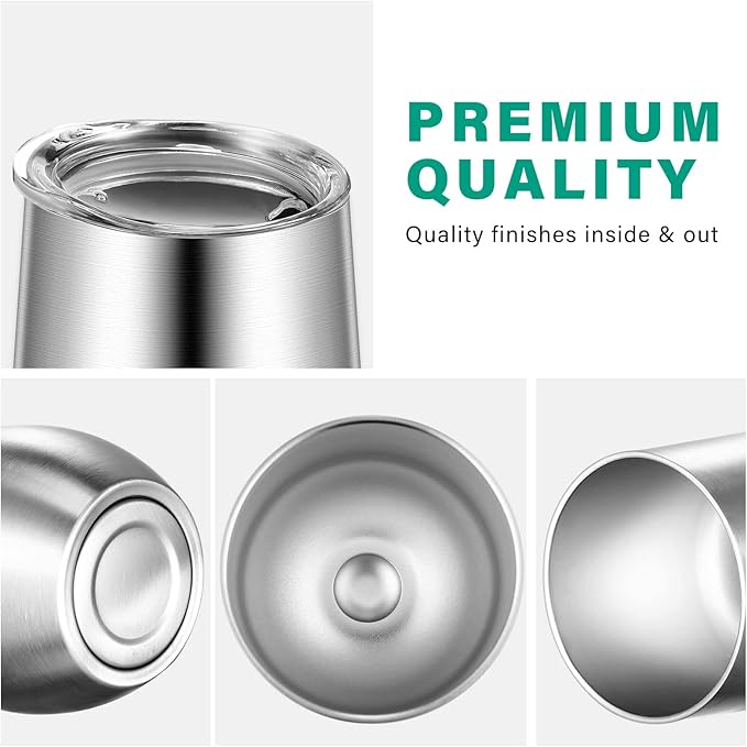 16 Pack Stainless Steel Wine Tumblers 12 oz Insulated Vacuum Wine Cup Set Double Wall Stainless Steel Stemless Mug Glasses for Coffee Soda Whiskey Outdoor Travel (Silver)