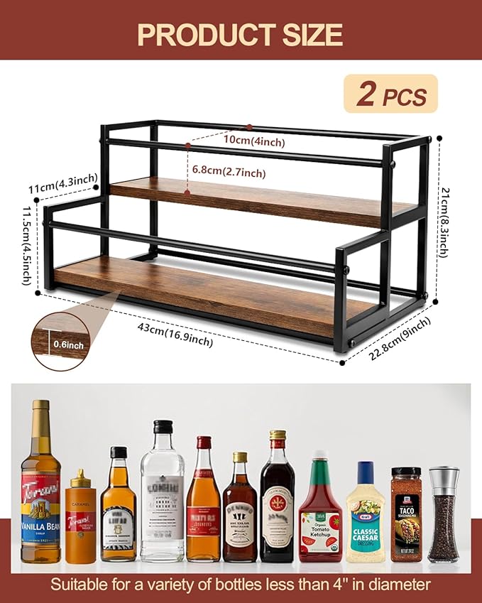 2 Pack Coffee Syrup Organizer Stand, 2-Tier Syrup Holder Rack for Coffee Bar Accessories & Liquor Bottle Display Shelf, Space-Saving Coffee Station Organizer for Syrup, Liquor, Dressing