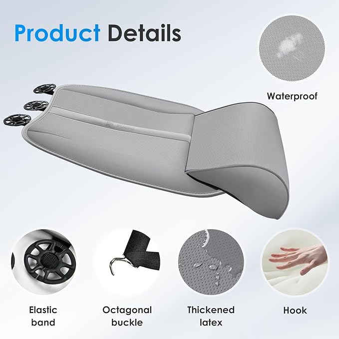 FLORICH Car Seat Extender Leg Support Cushion for Driver Seats Office Chair, Leather Memory Foam Widened seat Cushion for Long Drivers Universal Car Seat Cushion Legs Rest Pads-Grey