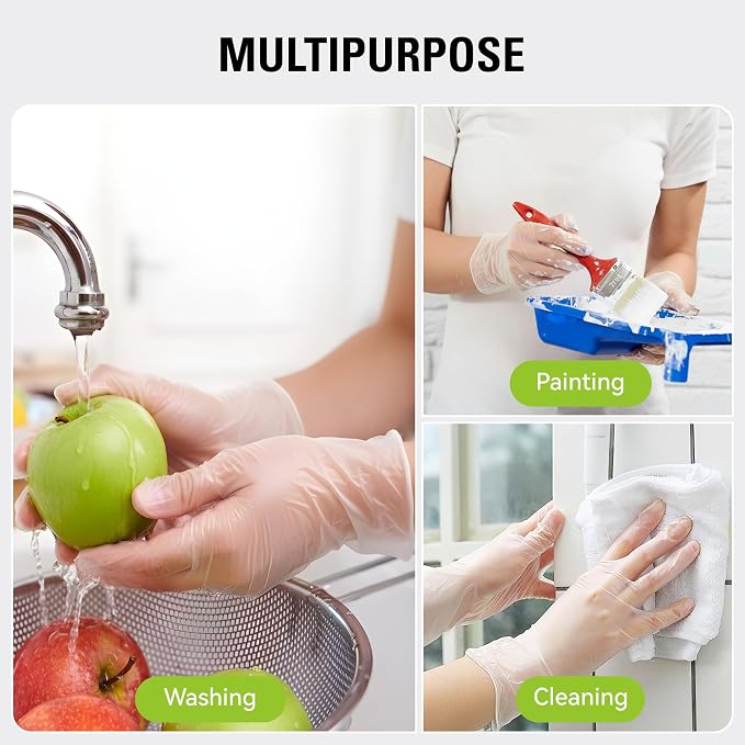 SWIFTLITE Disposable Vinyl Gloves, Food Safe, Latex-Free Powder-Free Clear Plastic Gloves for Cooking, House Clean, Food Prep