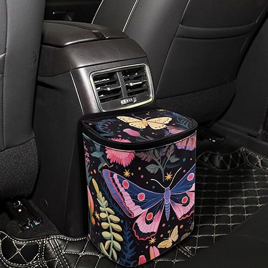 Butterfly Car Trash Can with Lid,Leak Proof Hanging Garbage Storage Pocket for Home and Car,Durbale and East to Install Car Accessory Interior