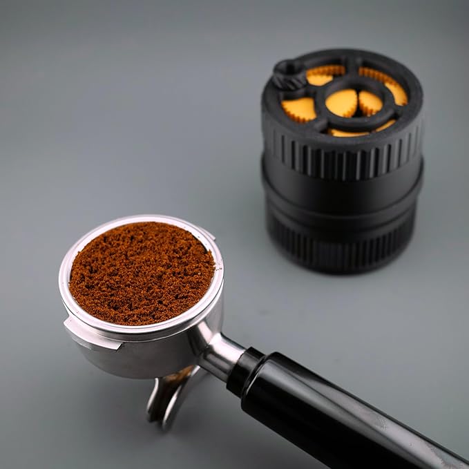 Spirographic Planetary Gear Spinning Espresso WDT Tool, Espresso Needle Stirrer, Espresso Distribution Tool For 58/54/53/51MM Portafilter Baskets (Black and Gold, 53mm and 54mm)