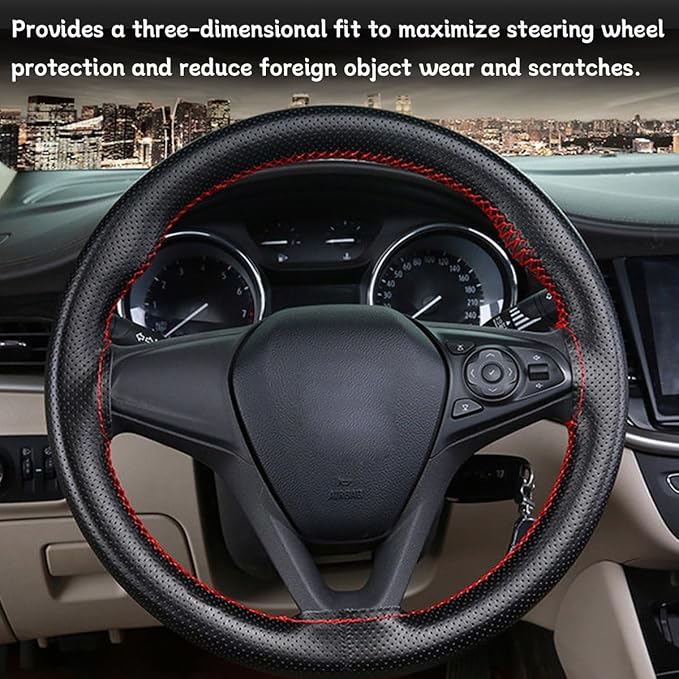 Car Steering Wheel Cover, DIY Sewing Steering Wheel Protector, Breathable Anti-Slip Microfiber Leather Stitch On Wrap, Universal for 14.5-15 Inches Most Cars SUVs and Trucks