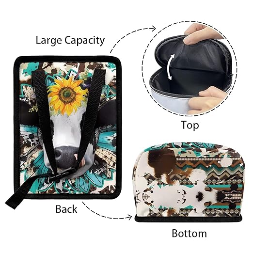 Cow Print Car Trash Can Bin with Lid,Leak Proof Portable Small Garbage Bag Waste Rubbish Storage Bin for Back Seat Road Trip Travel，Aztec Cow Car Accessory for Women