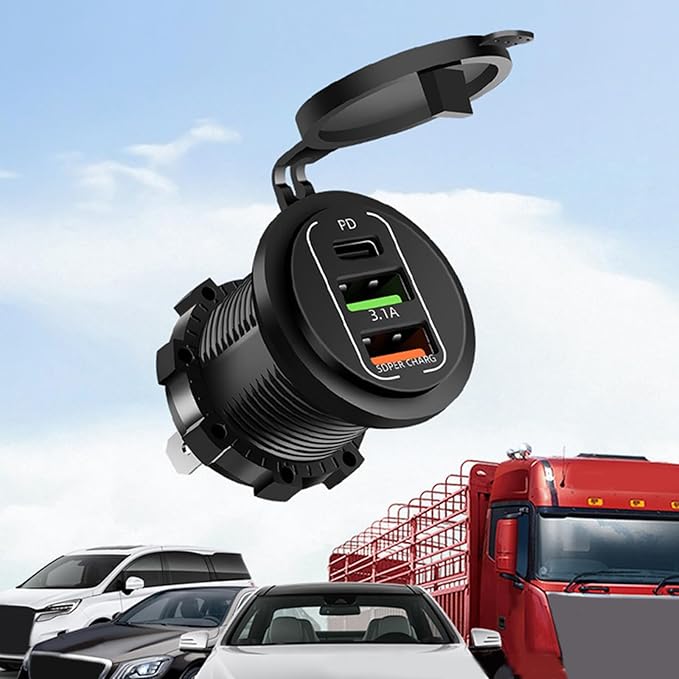 Double USB C Ports 45W High Speed Car Heavy Duty for Trucks Boats Multi Port Car Chargers with Dustproof Cover