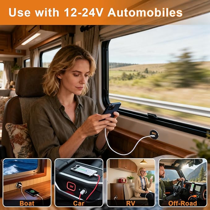 66W 12V USB Outlet PD 30W Type-C QC3.0 36W USB-A Dual Port Aluminum Fast Charging Socket for Laptop, Replacement Car Charger Accessories for RV Camper Trailer Truck Boat Golf