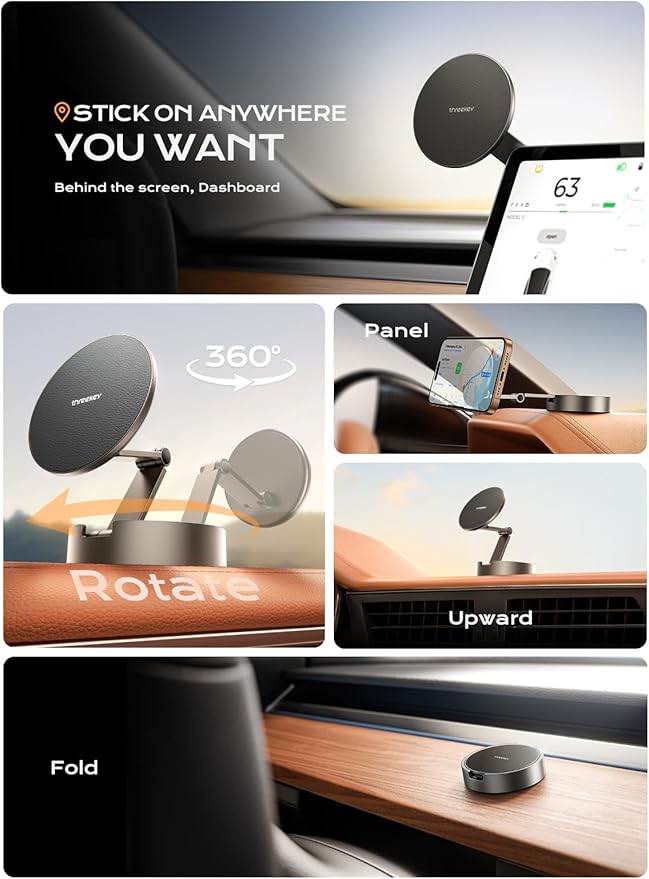 THREEKEY for MagSafe Car Phone Mount, Magnetic Phone Holder for Car with Metal Arm & 360°Rotation, Strong Magnets Car Phone Holder Mount for iPhone 16/15/14/13/12 Series & Galaxy S25 Ultra (Bronze)