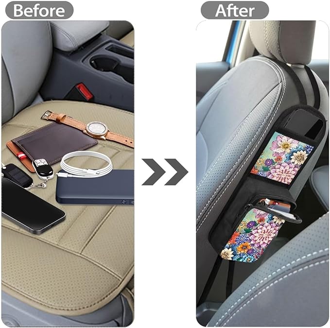 Boho Mandala Car Seat Storage Bag Front Seat Floral Seat Side Organizer Polyester Waterproof Seat Storage Bag Car Travel Accessories
