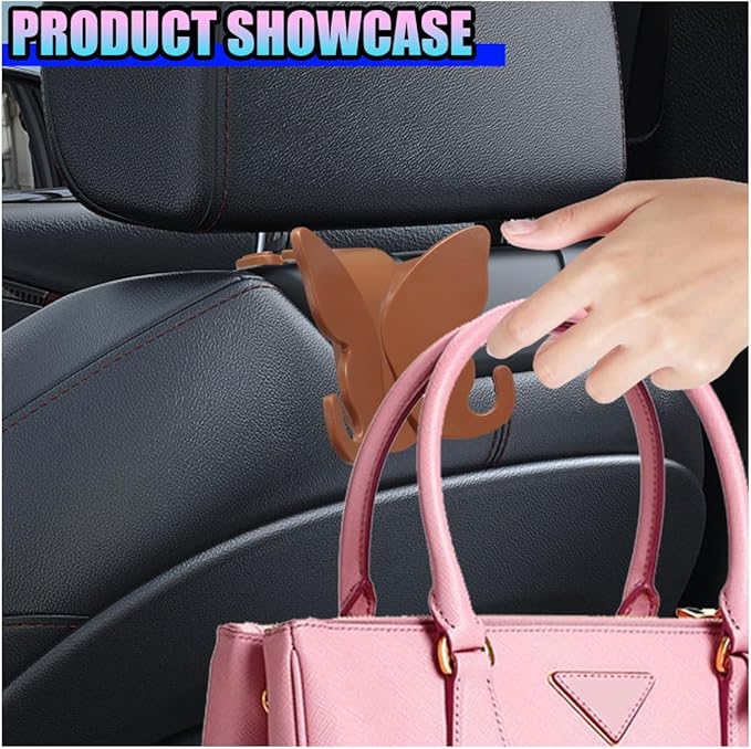 2PCS Cute Butterfly Car Seat Headrest Hook, Multifunctional Auto Interior Bag Organizer Holder, Car Back Seat Hanging Storage Double Hooks for Purse, Bag, Coat, Umbrella(Orange)
