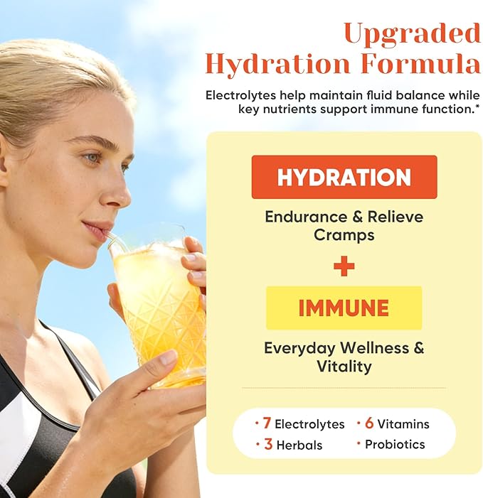 Venture Pal 2-in-1 Hydration + Immune Electrolytes Powder Packets with 7 Electrolytes & 6 Vitamins, Elderberry, Turmeric, Echinacea | Liquid Daily IV Drink Mix | Sugar Free | Keto Friendly, 16 Sticks