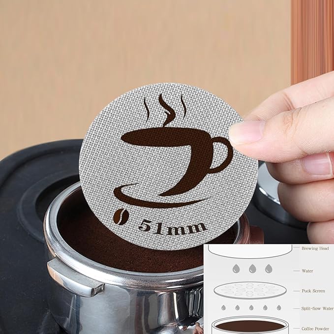 51mm Espresso Puck Screen, Reusable Puck Screen Replacement, Perfect Espresso Distribution Tool Compatible with Espresso Machine 51mm Portafilter Basket, 1.7mm Thickness 150μm
