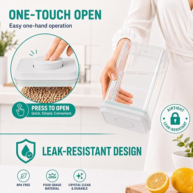 POP Airtight Flour-Rice Food-Storage Container - 4L/4.2Qt Jar with Lid and 3.3Oz Scoop | BPA-Free | Can Hold 5lb of Flour or 5lb of Rice | Stackable and Durable