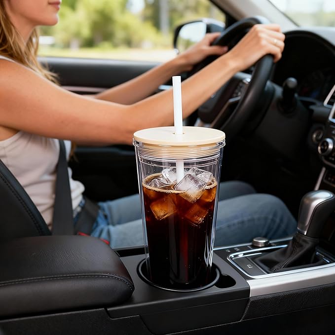 24oz Tumbler with Lid and Straw, Leak Proof and Double Wall Insulated Reusable Plastic Cups,Travel Reusable Iced Coffee Cup (1, White)