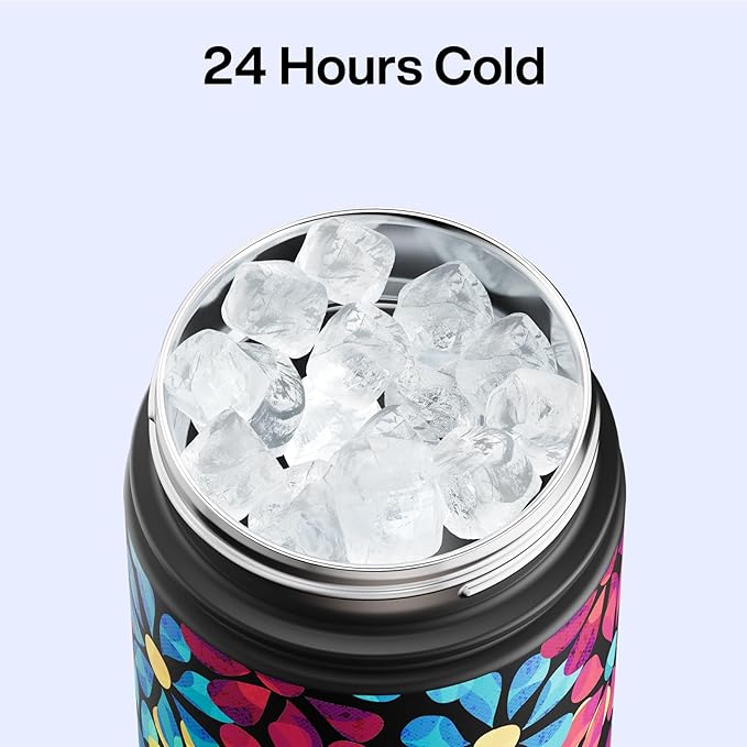 ENCOOL Insulated Water Bottle with Straw Stainless Steel Water Bottle, Leak-Proof, BPA-Free, Double Wall Vacuum Keeps Cold for 24 Hours for Sports, Travel, School (26 oz, Vivid Flora)