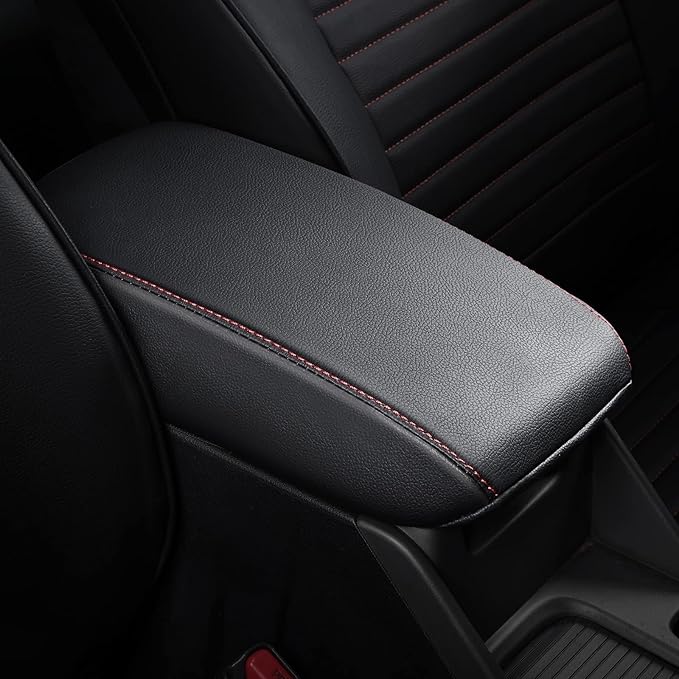 AOMSAZTO Armrest Covers for 2011-2016 Jeep Compass Black with Red Stiches