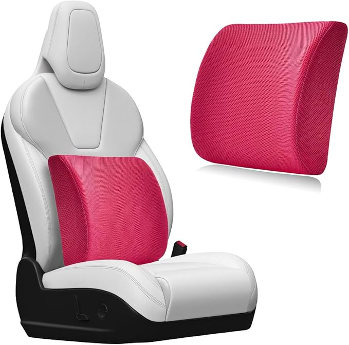 Lumbar Support Pillow, Memory Foam Back Support Cushion, Lumbar Pillow Improving Sitting Posture & Back Pain Relief Suitable for Car, Office Chair, Car Accessories (Rose Red)